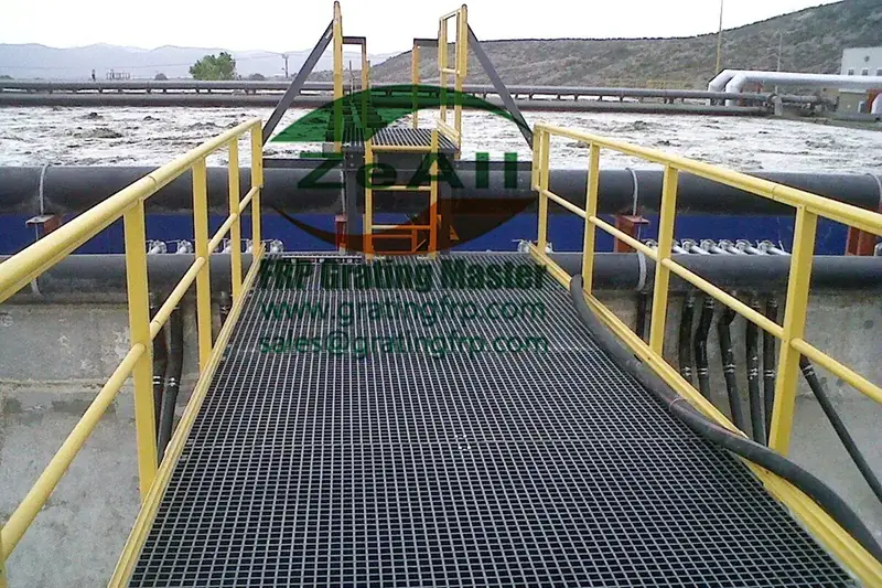 FRP fiberglass grating walkway wastewater treatment plant corrosion resistant platform